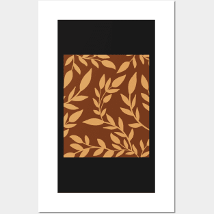 Abstract Earth Colors Botanical  Leaves Pattern Posters and Art